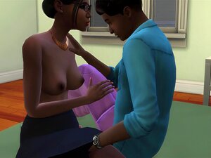 Hijastro Tímido Creampie Madrastra Negra Después De Atraparlo Masturbándose Frente A La Computadora