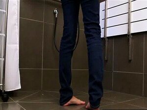 Girls Out West - Slender Hairy Asian Girl In The Bathroom