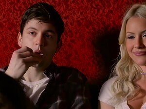 Horny Couple Like To Fuck With Milf In Shades Of Cinema, Kylie Takes Alex To The Projection Room To Finish This Fuckfest, Only Problem Is Her Hot And Horny Stepmom Wants A Piece Of The Action.