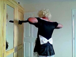 Sissy Ken Maid Sucking Dildo In Chastity