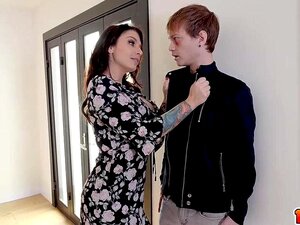 Ivy Lebelle Is Going To Turn Her Stepson Into A Man By Sliding Her Juicy MILF Cunt Up And Down His Dick  She Pushes Him Against The Wall And Shoves His Cock Into Her Wet Pussy His Big Dick Fills Her Up Just The Way She Likes And He Strokes So Hard