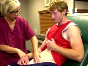 Blonde MILF Nurse With Glasses Wanking Patient